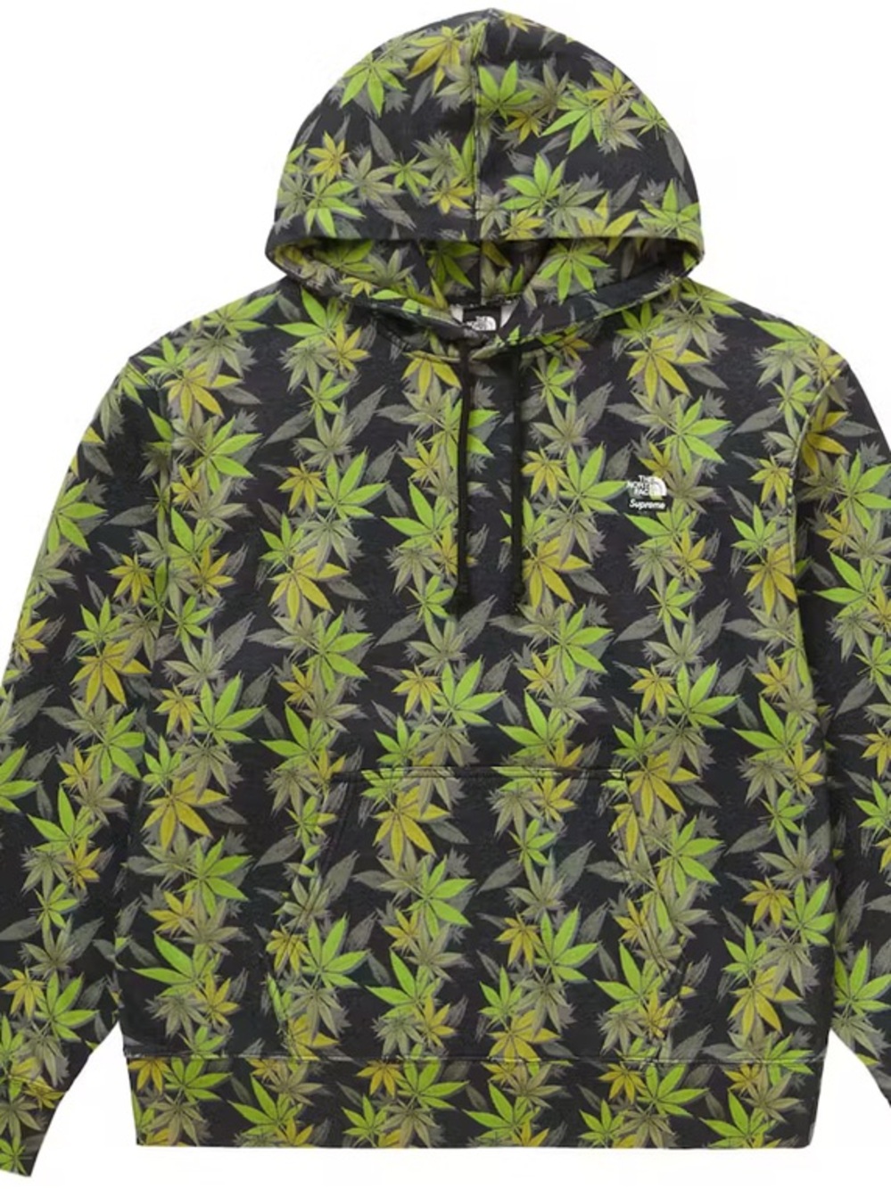 The North Face x Supreme Black Hoodie with Lime Green & Yellow Leaf Accents